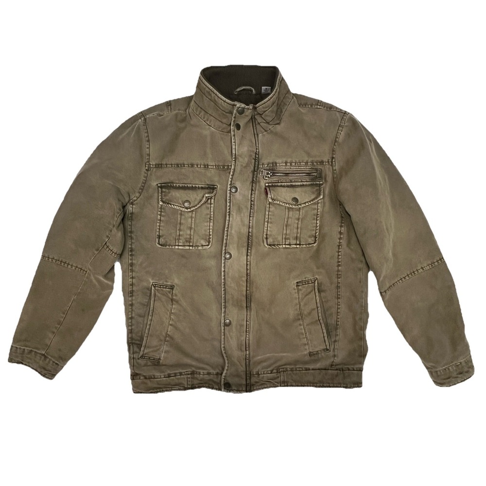 Levis Mens Olive Green Cotton Field Jacket Quilted Lining Size M LM8CC046